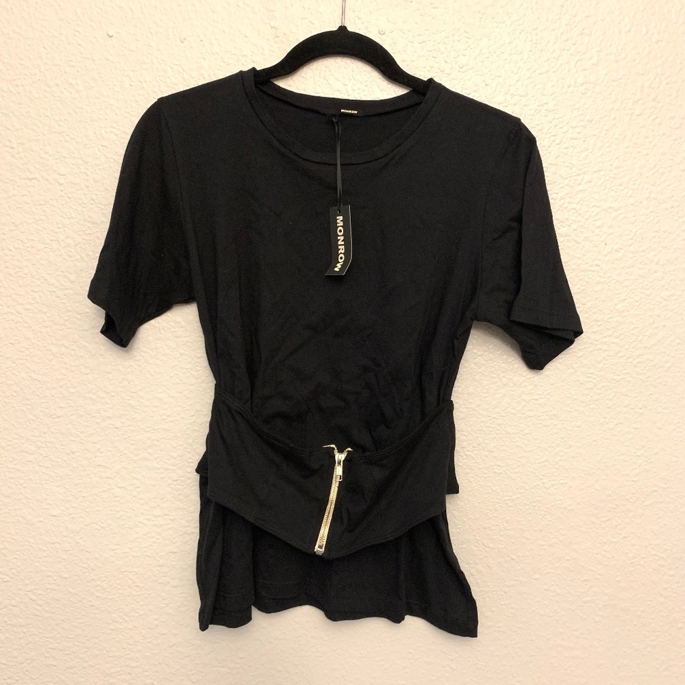Monrow Black Zip Up Corset Tee Size XS